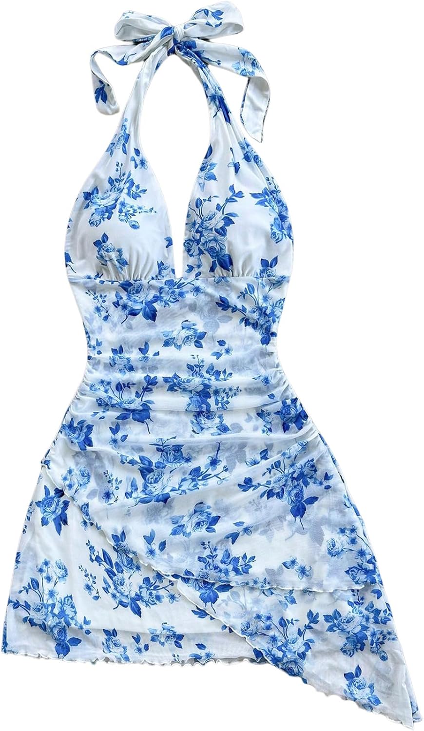 SOLY HUX Women's Sexy Tie Dye Print Halter Mini Dress Review