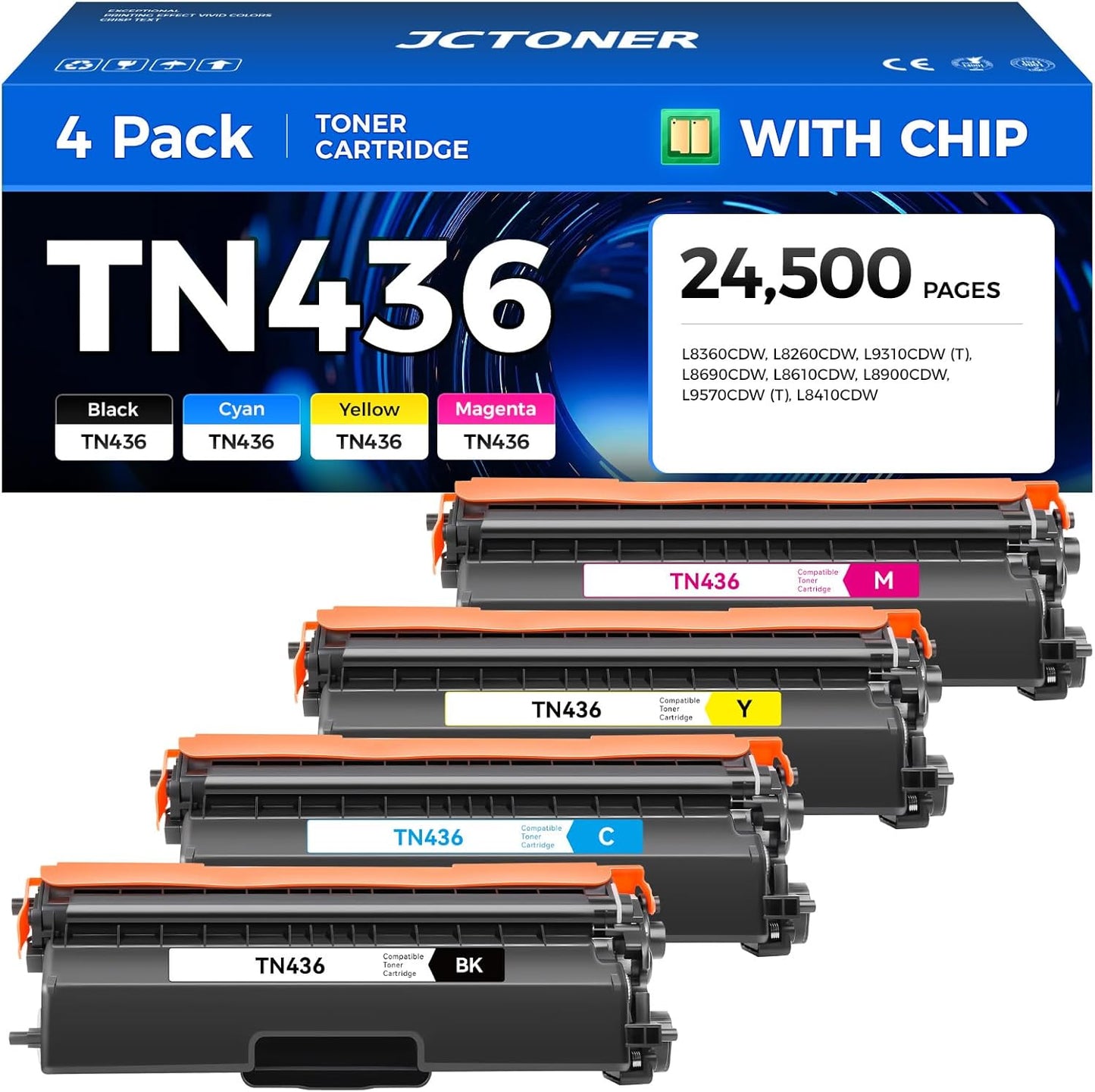 TN436 Toner Cartridge Set 4-Pack for Brother Printers - High Yield