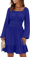 Long Lantern Sleeve Square Neck A-Line Dress - Flattering (Style LCLF)