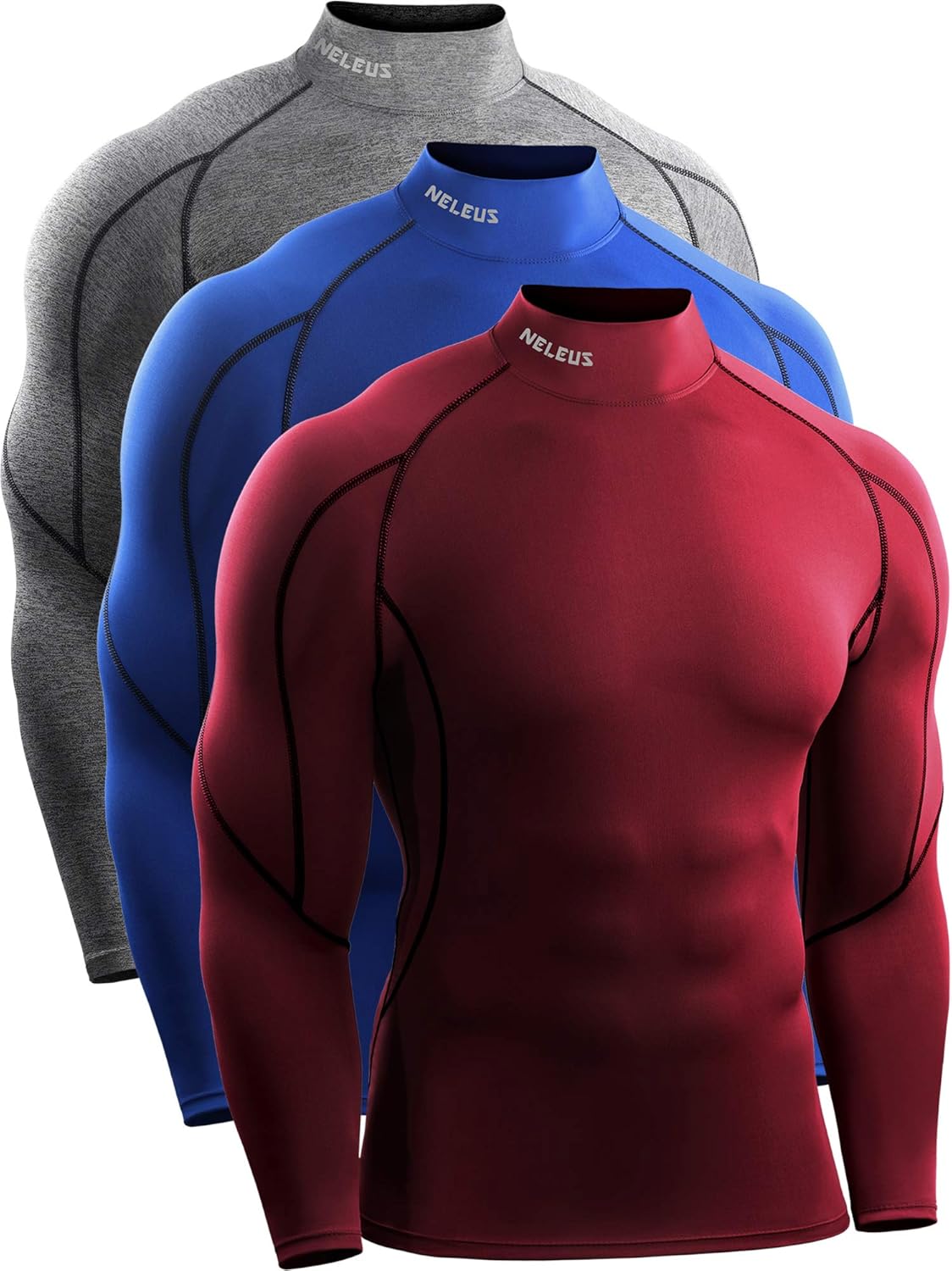 NELEUS Men's 3 Pack Athletic Compression Shirt for Comfort