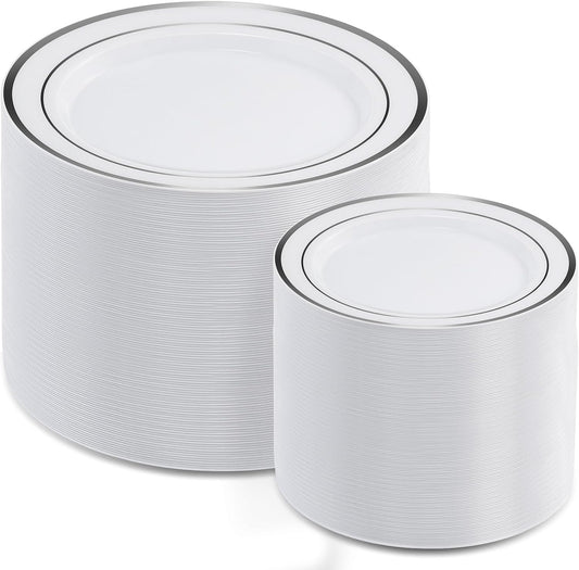 200Pcs Silver Plastic Plates for Parties, Weddings, and Events