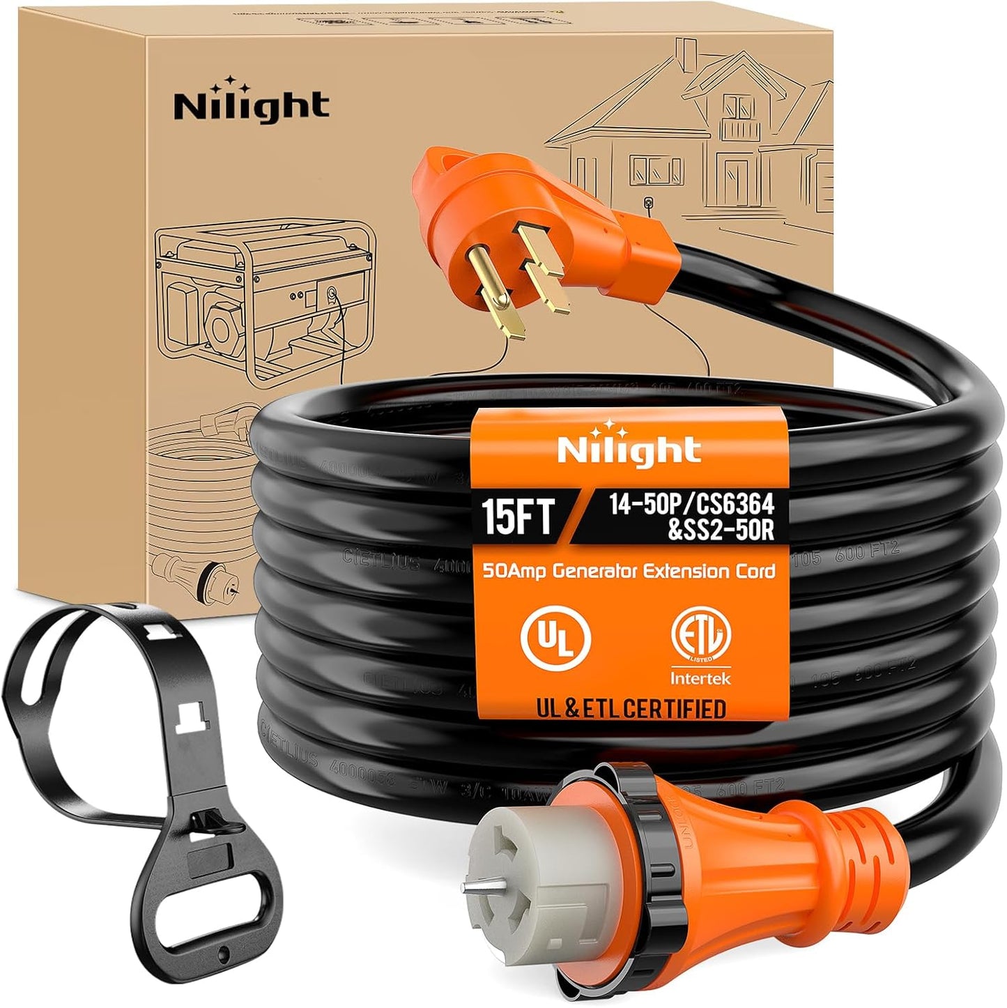 Nilight 50 Amp 15FT Generator Extension Cord for Outdoor Use