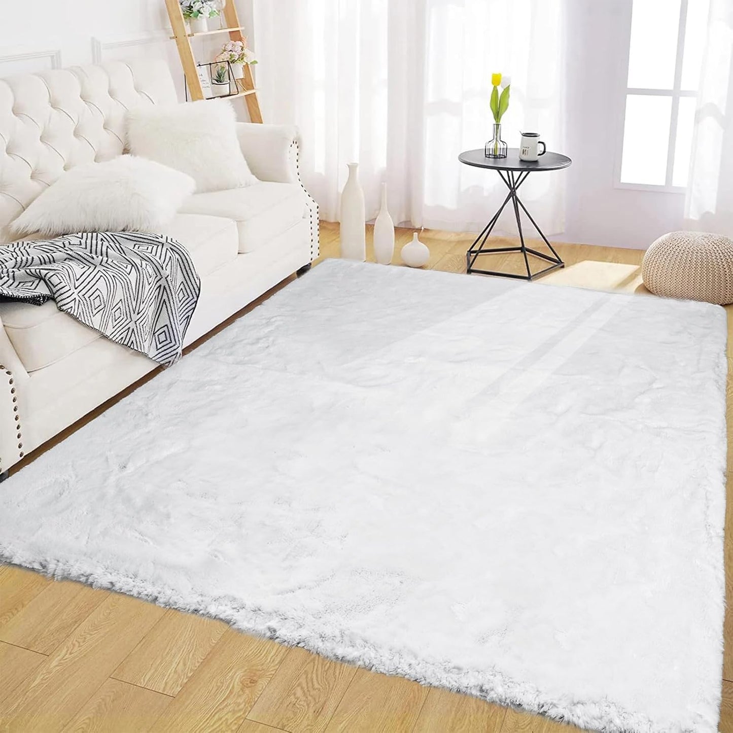 Latepis White Fur Rug 5x7 Washable Shag Rug for Luxury Decor