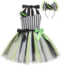 Kids Girls Black White Stripe Tulle Tutu Dress with Headband
