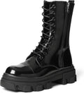DREAM PAIRS Women's Combat Boots Mid Calf Lace-Up Low Heel - Chic