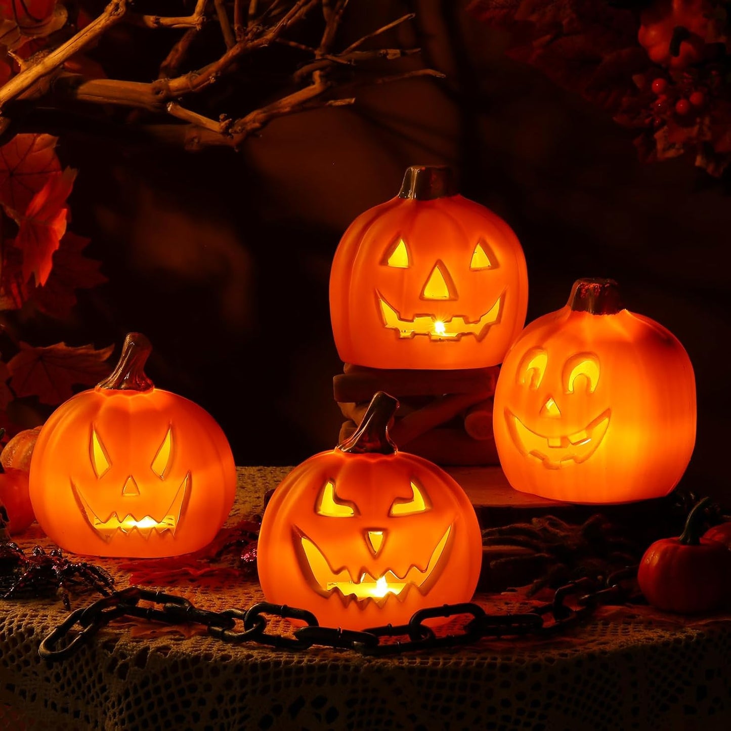 Light Up Mini Jack O Lantern Halloween Pumpkins for Decor