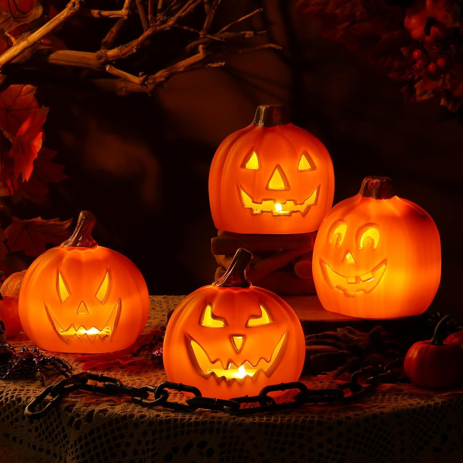 Light Up Mini Jack O Lantern Halloween Pumpkins for Decor