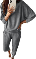 Women's Ribbed 2 Piece Lounge Set - Fall Long Sleeve Tracksuit