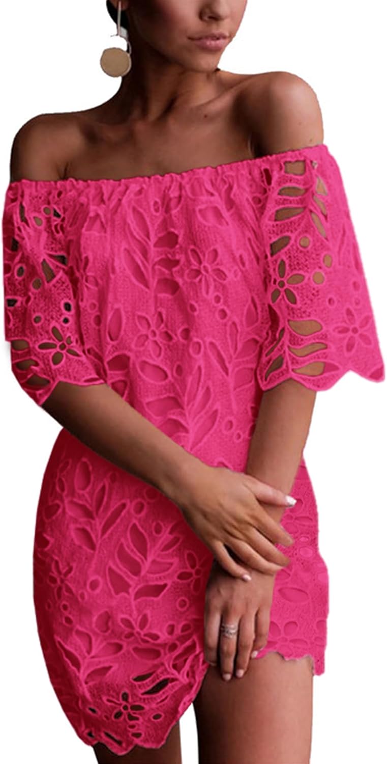 Elegant Off Shoulder Floral Lace Mini Dress for Women