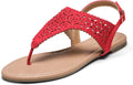 Rhinestone Gladiator Flat Sandals - Dressy T-Strap Flats for Women