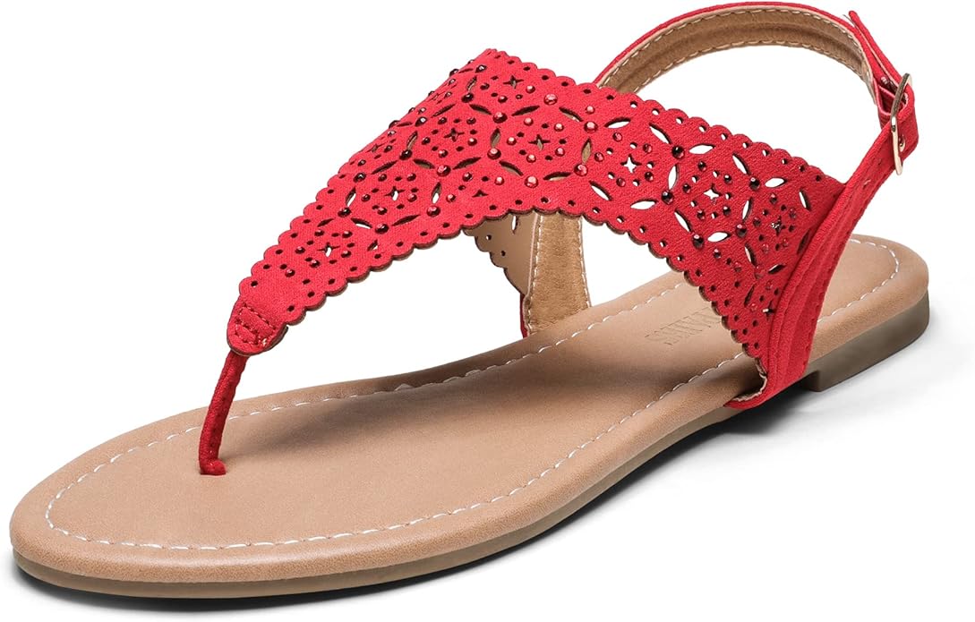 DREAM PAIRS Women's Rhinestone Casual Gladiator Flat Sandals