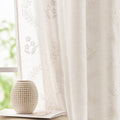 Floral Linen Curtains 63 in Length - Embroidered Farmhouse Panels