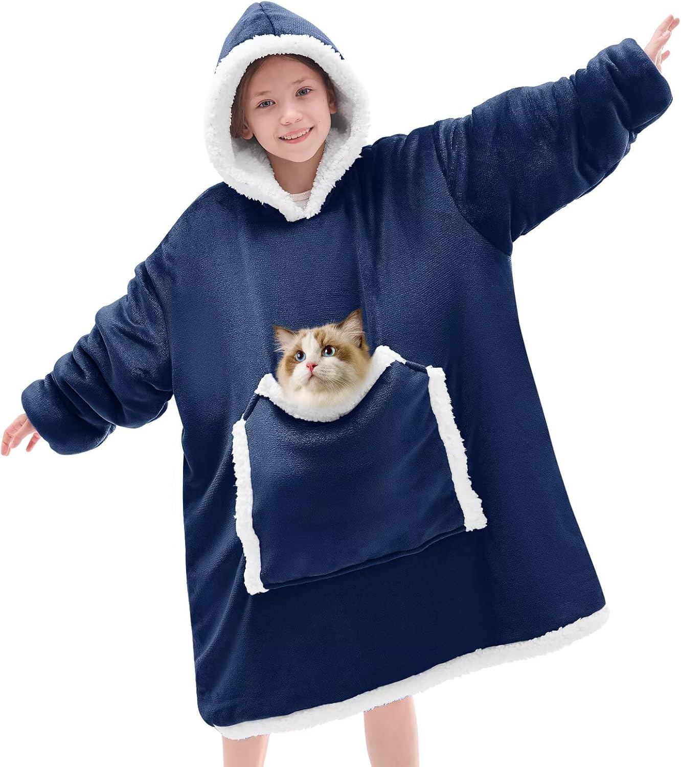 JOYWOO Navy Kids Wearable Blanket Hoodie for Cozy Comfort