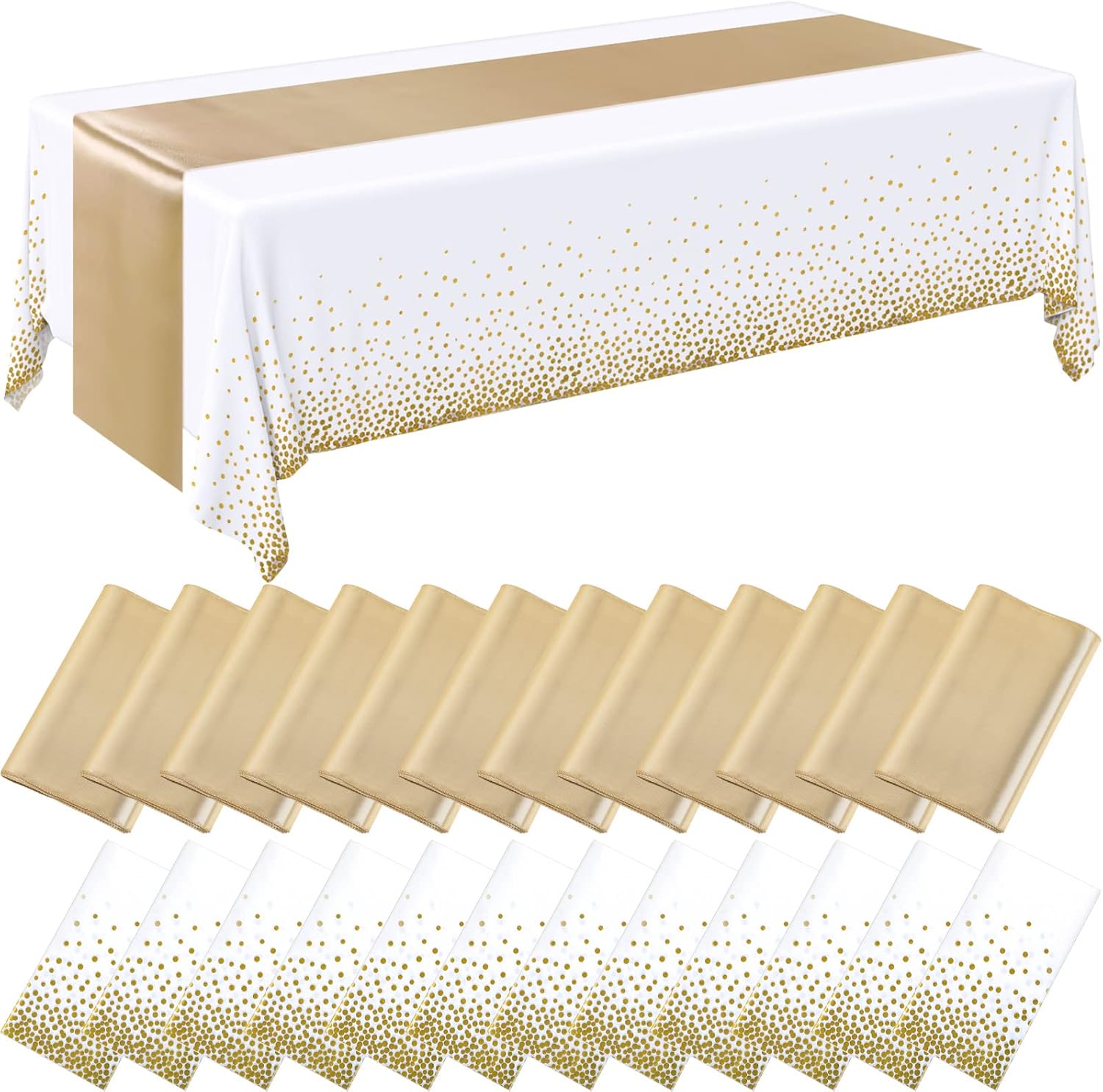 Elegant 24 Packs White and Gold Disposable Tablecloths Set