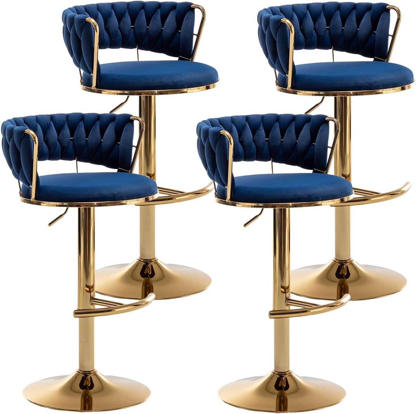 Gold Velvet Bar Stools Set of 4 for Kitchen Island and Pub