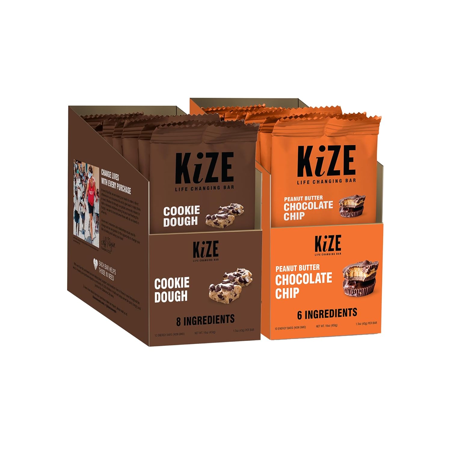 KiZE Energy Bars Bundle - Peanut Butter Chocolate Chip & Cookie Dough