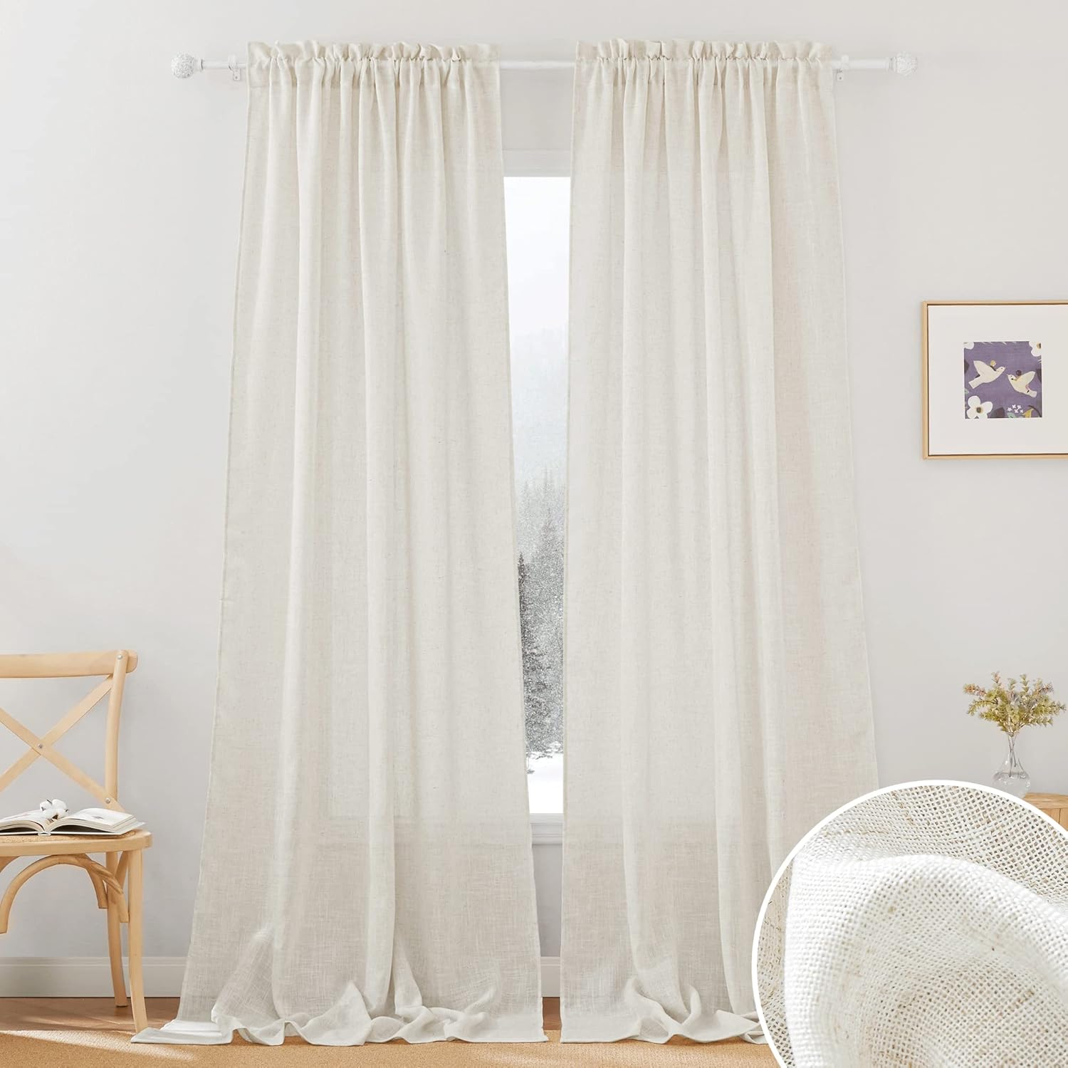 RYB HOME Natural Linen Blend Curtains for Elegant Privacy