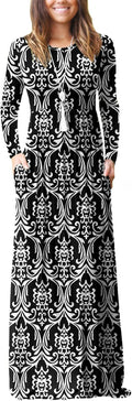 Women's Rayon Spandex Long Sleeve Maxi Dress with Pockets - Casual