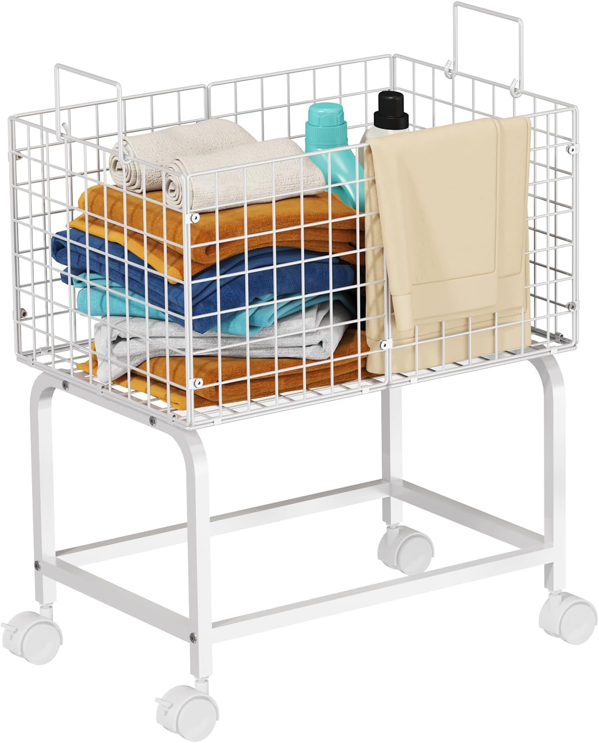 Wire Laundry Hamper Cart with Wheels for Easy Transport