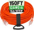 POWGRN 150 ft 12/3 Outdoor Extension Cord for Heavy Duty Use