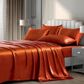 Satin Sheets King Size Burnt Orange Luxury Sheet Set - Soft Satin