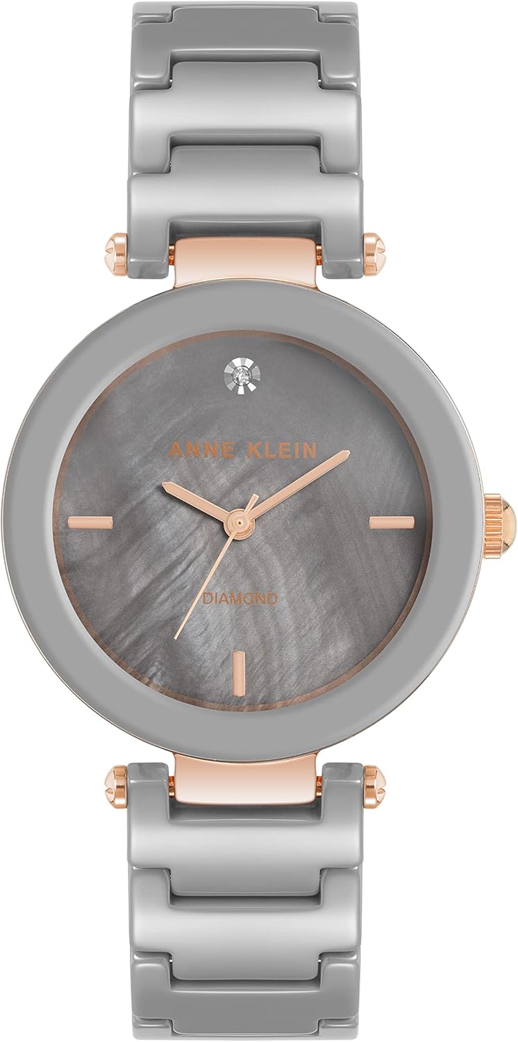 Anne Klein Women's Black Ceramic Bracelet Watch with Diamond Accent