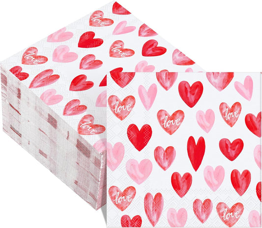 Romantic 3-Ply Love Heart Napkins - 100 Pcs