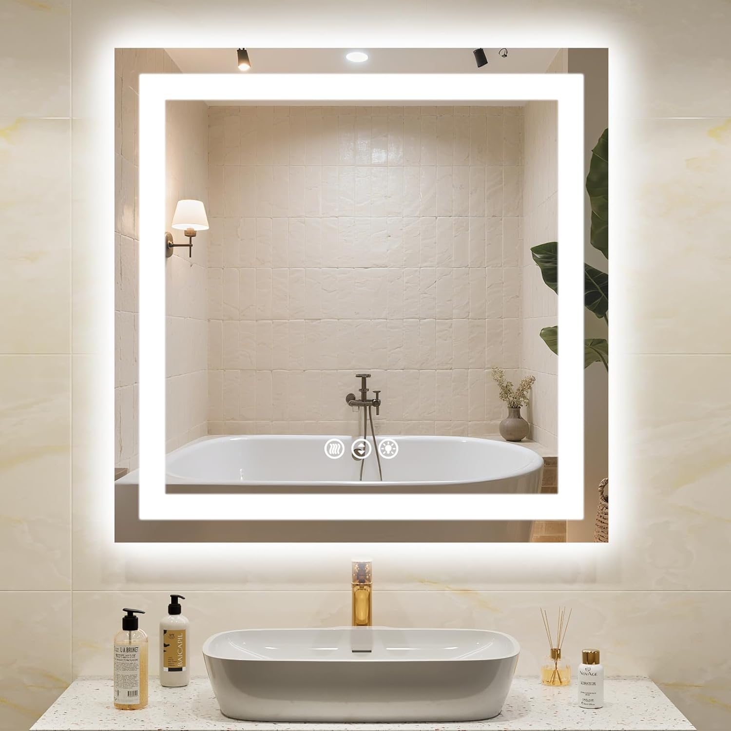 36x36 LED Bathroom Mirror with Lights, Dimmable & Anti-Fog