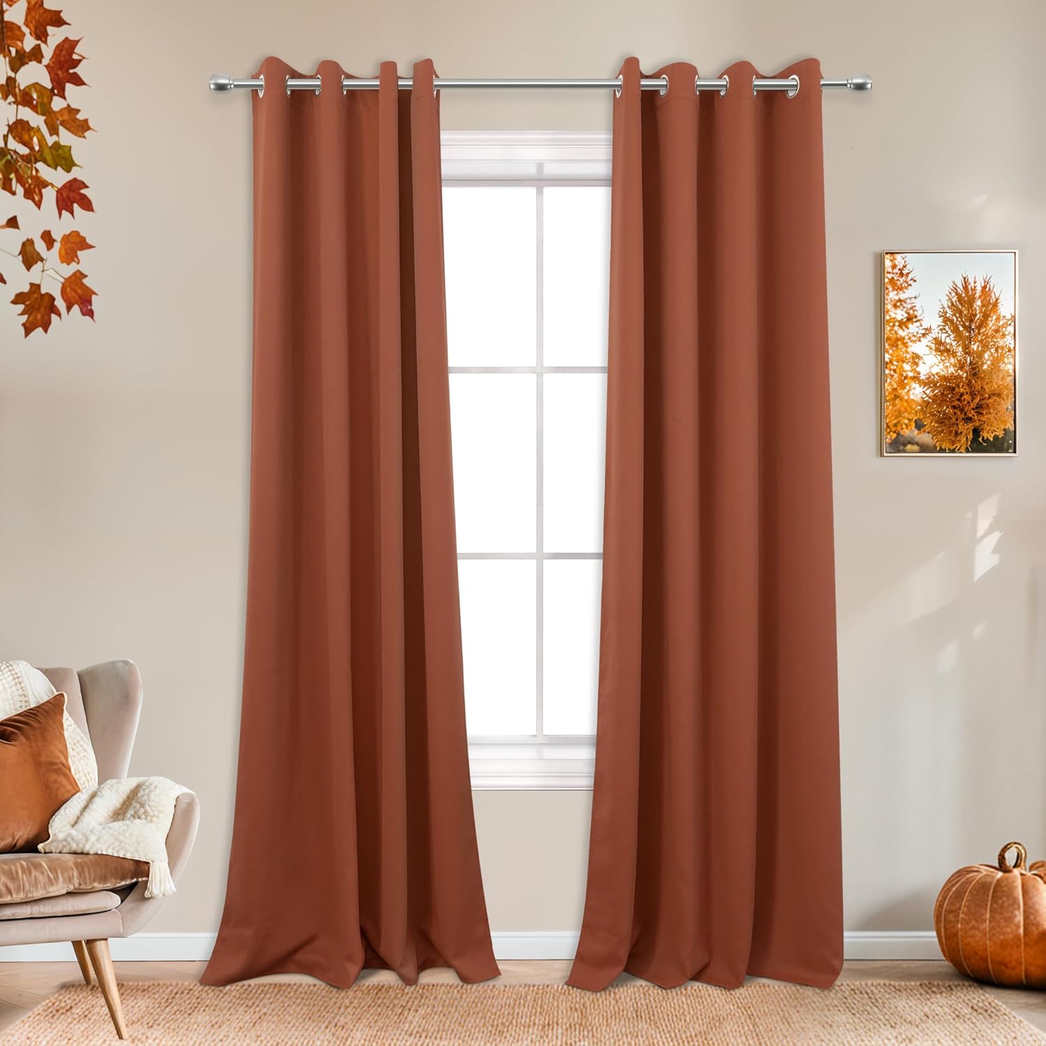 Burnt Orange Blackout Curtains 84 Inch Length for Fall Decor