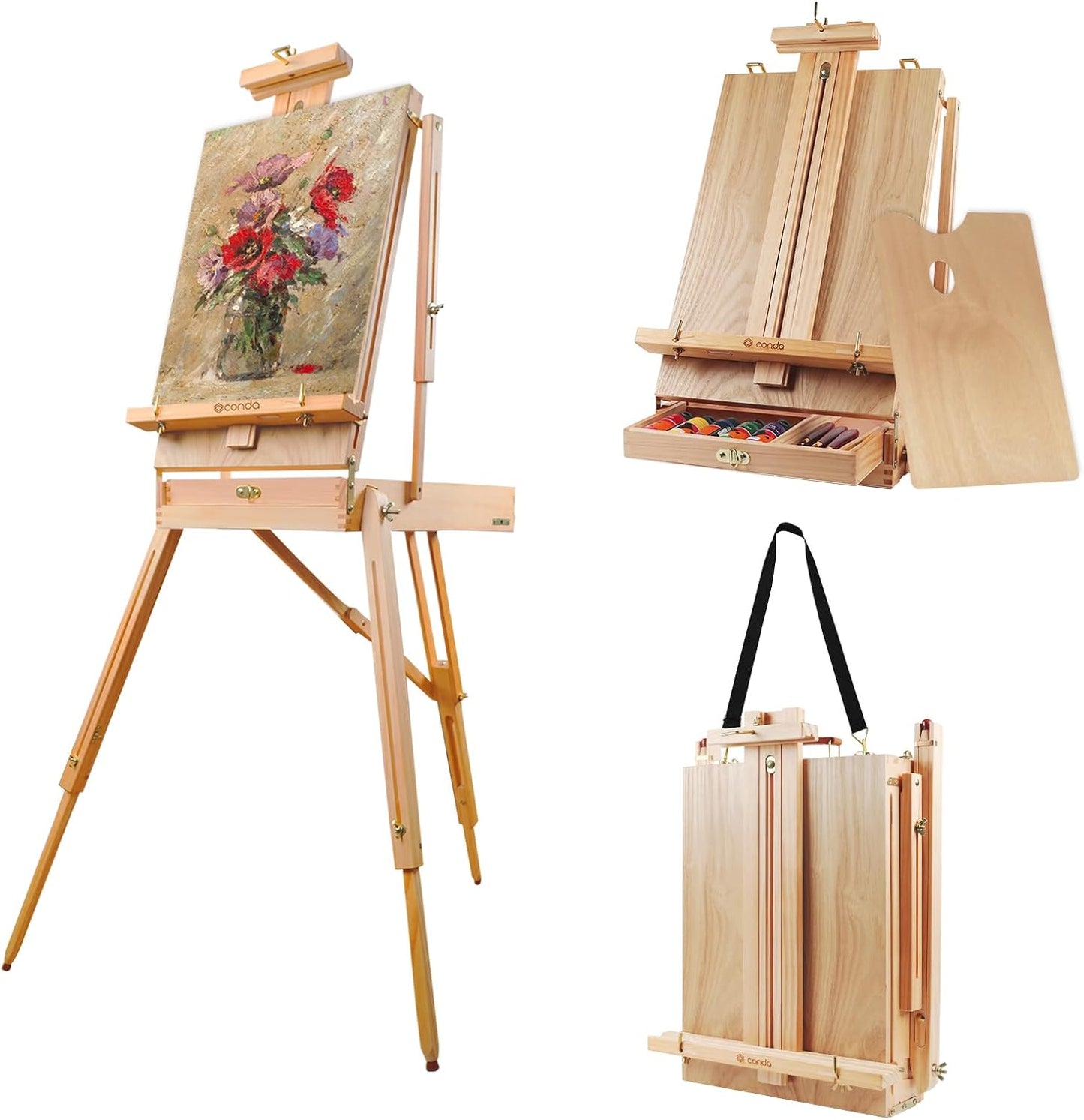 CONDA Large Wooden French Easel for Artists and Professionals