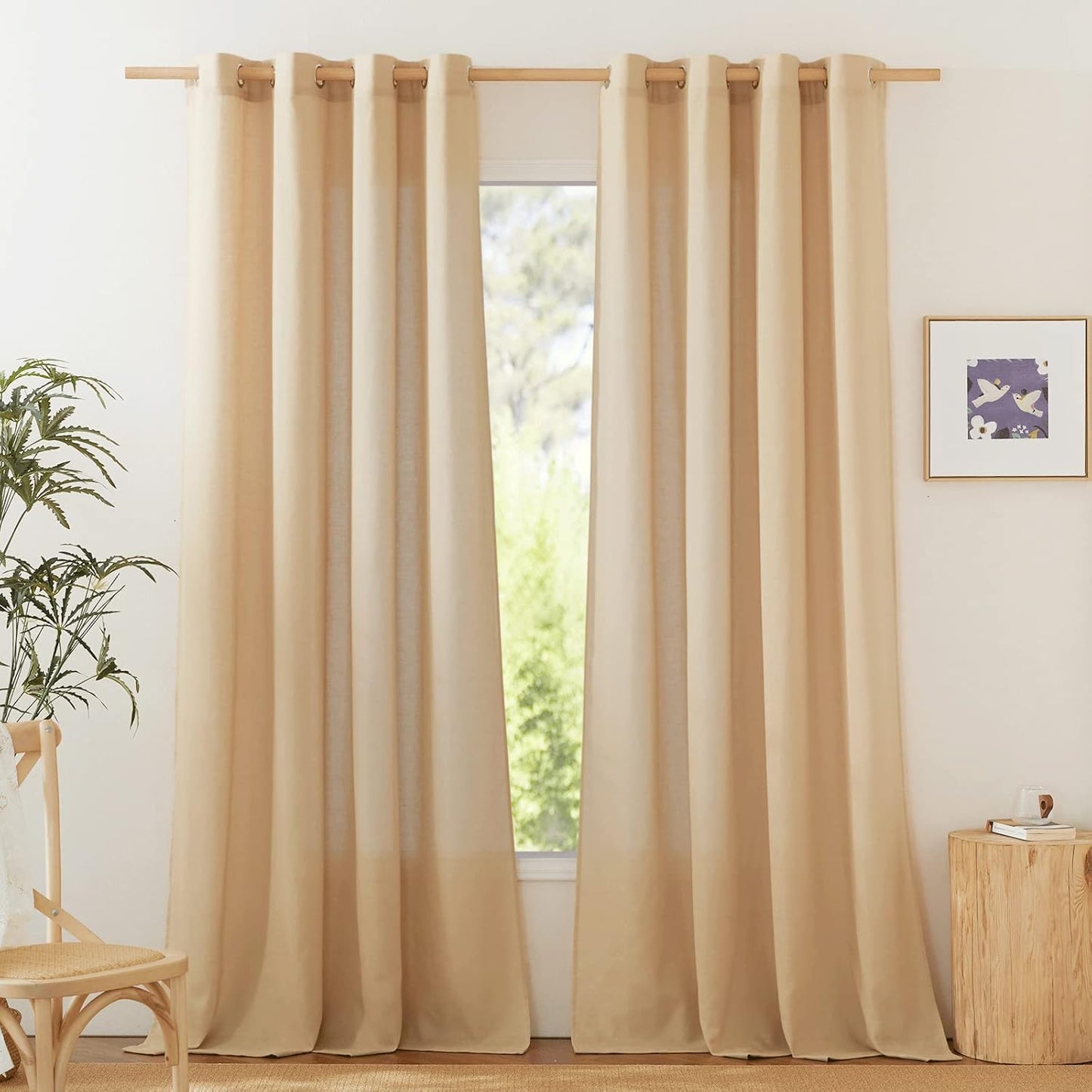 NICETOWN Linen Flax Semi Sheer Curtains for Home Office Decor