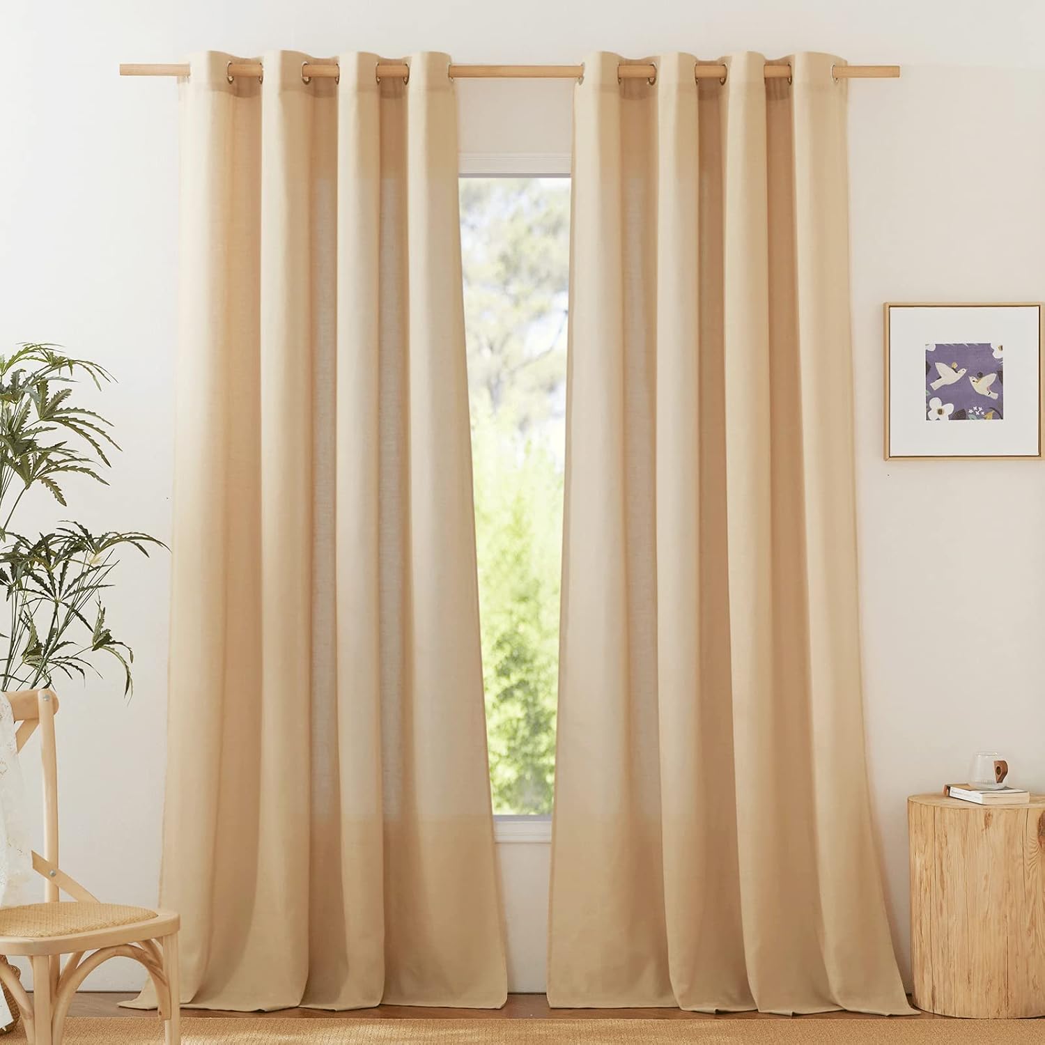 NICETOWN Linen Flax Semi Sheer Curtains for Home Office Decor