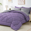Queen Comforter Set in Purple & Light Grey - 7-Piece All-Season