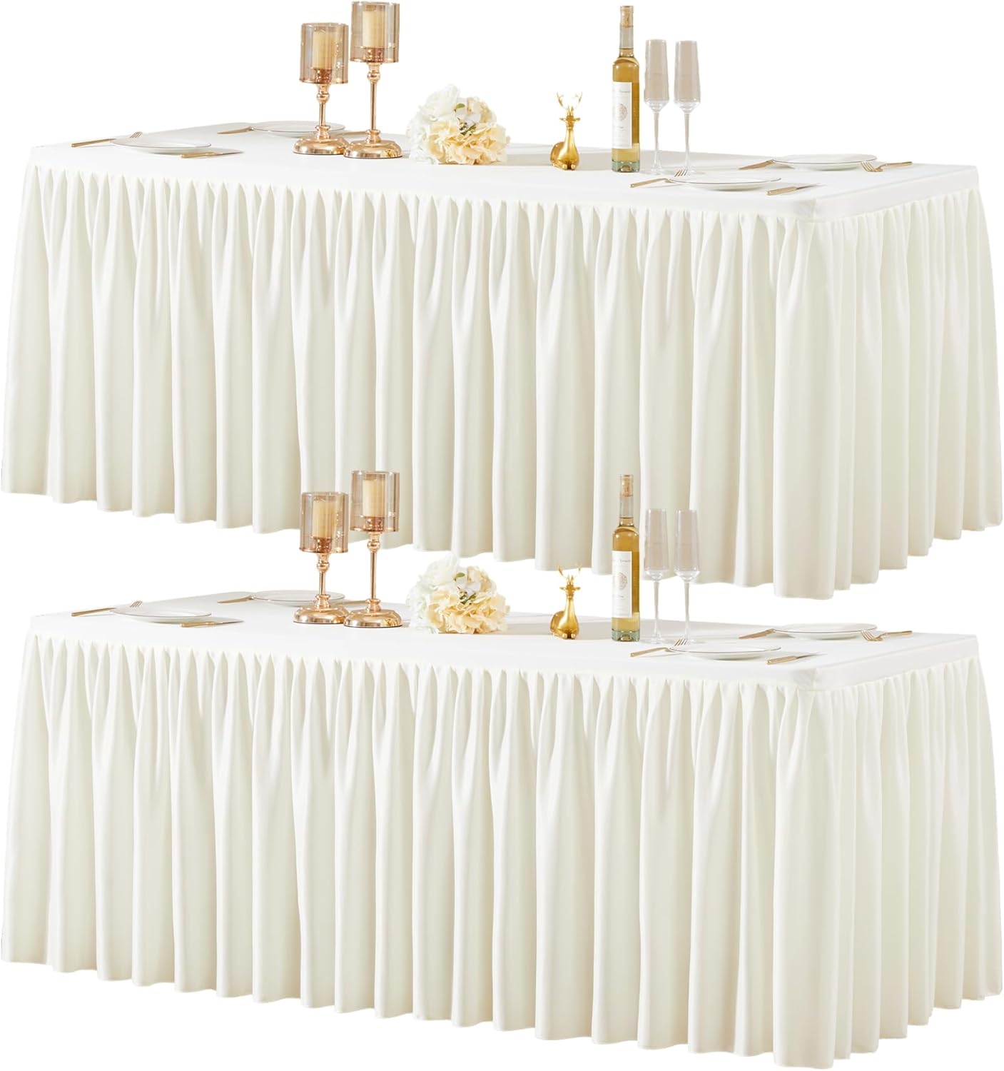 Ivory Spandex Tablecloths for 8ft Rectangle Tables - 2 Packs