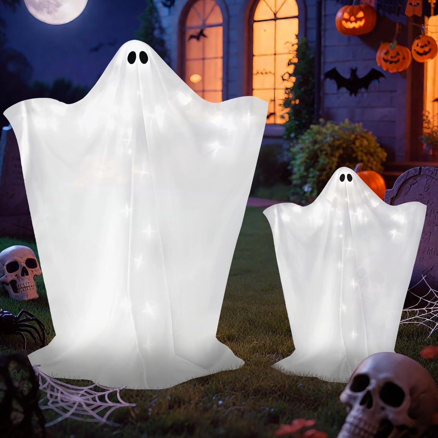 Large 60ft' & 36ft' White Outdoor Ghost Decorations for Halloween