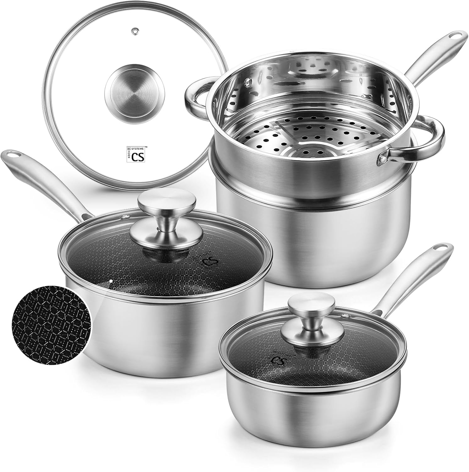 Hybrid Nonstick Stainless Steel Saucepan Set for Effortless Cooking