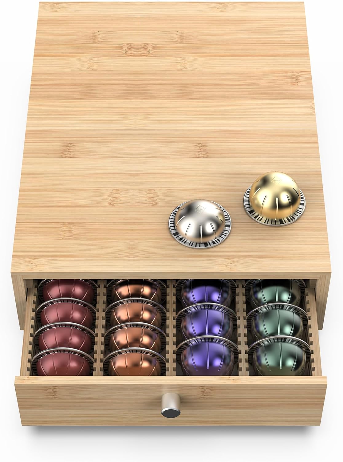 Premium Bamboo Coffee Pod Drawer for Nespresso Vertuo Capsules