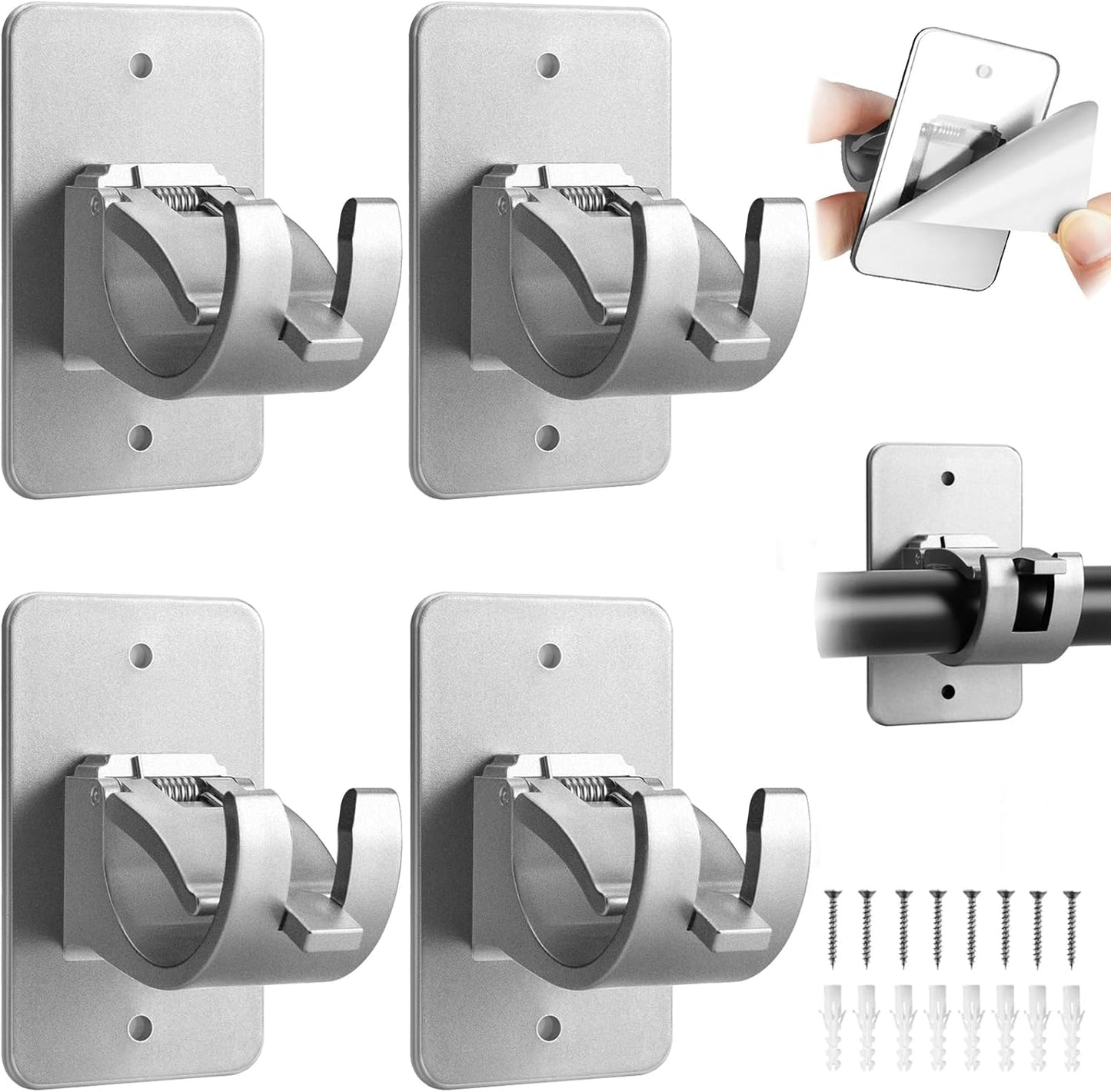 Self-Adhesive No Drill Curtain Rod Holder Set - Easy Installation