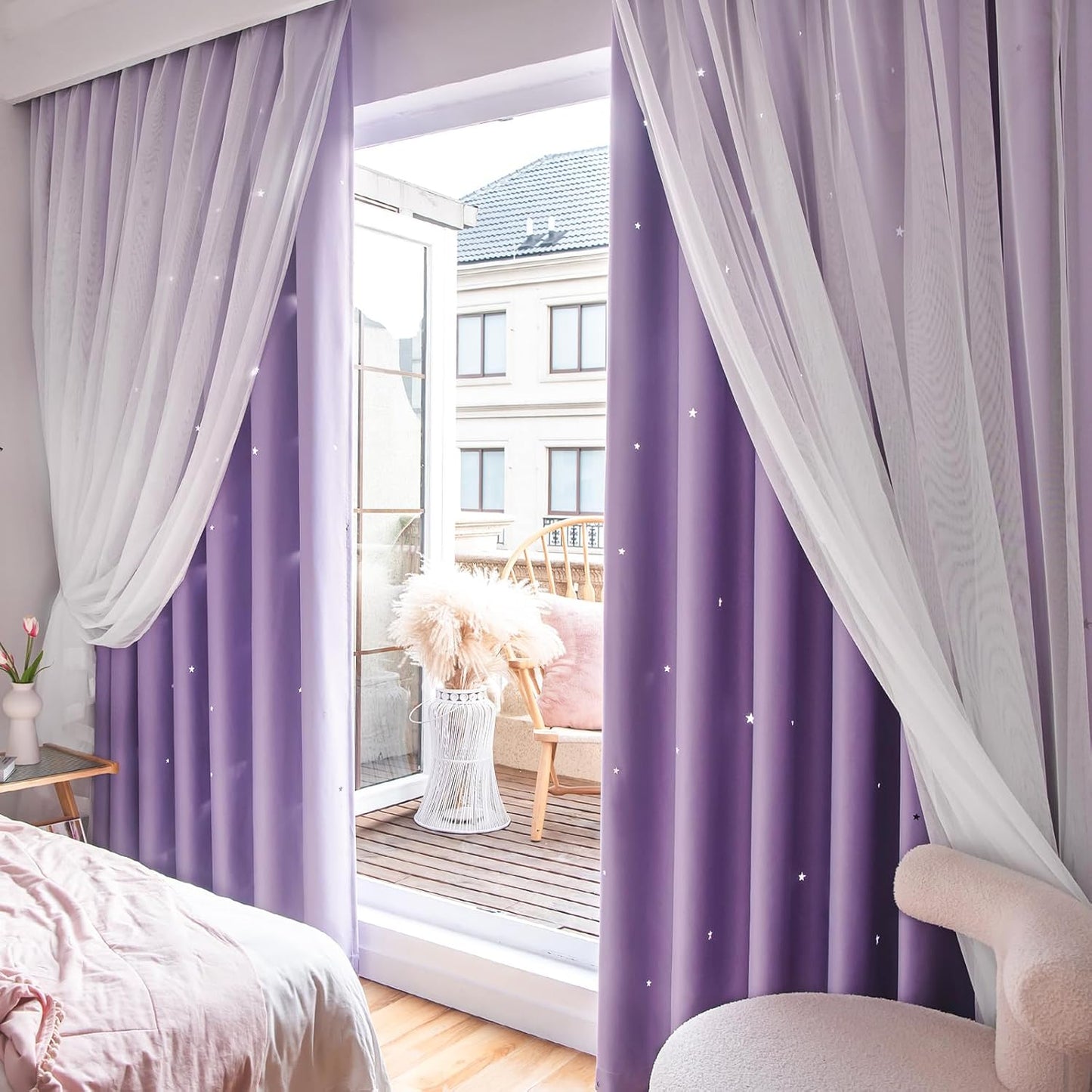 Stars Curtains Double Layer Blackout Curtains for Kids Room