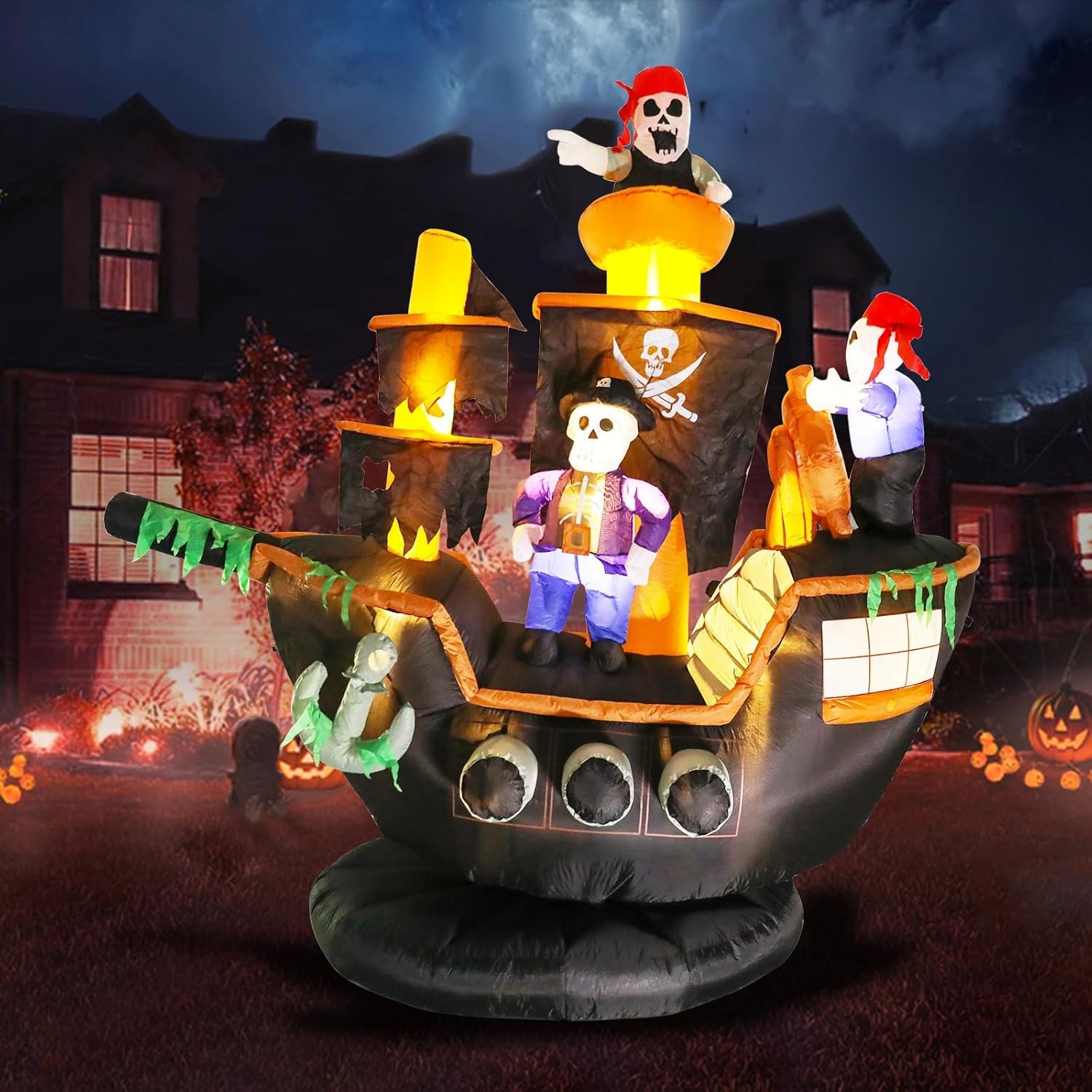 Giant 7FT Halloween Inflatables Pirate Ship for Spooky Decor