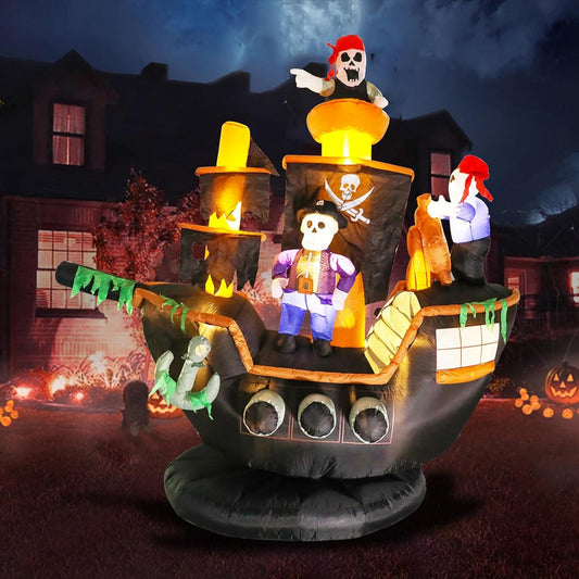 Giant 7FT Halloween Inflatables Pirate Ship for Spooky Decor