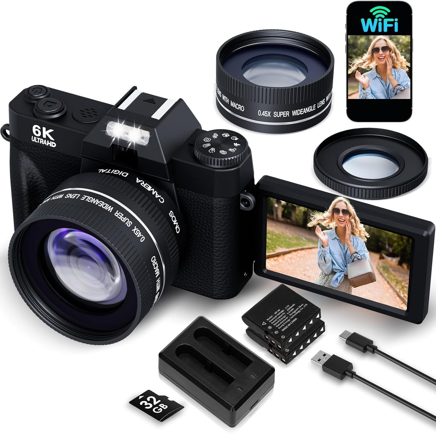 6K 64MP Digital Camera for Vlogging and Photography Needs