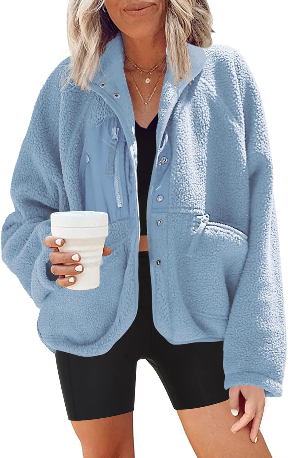 Nirovien Womens Fuzzy Fleece Jacket for Cozy Winter Wear