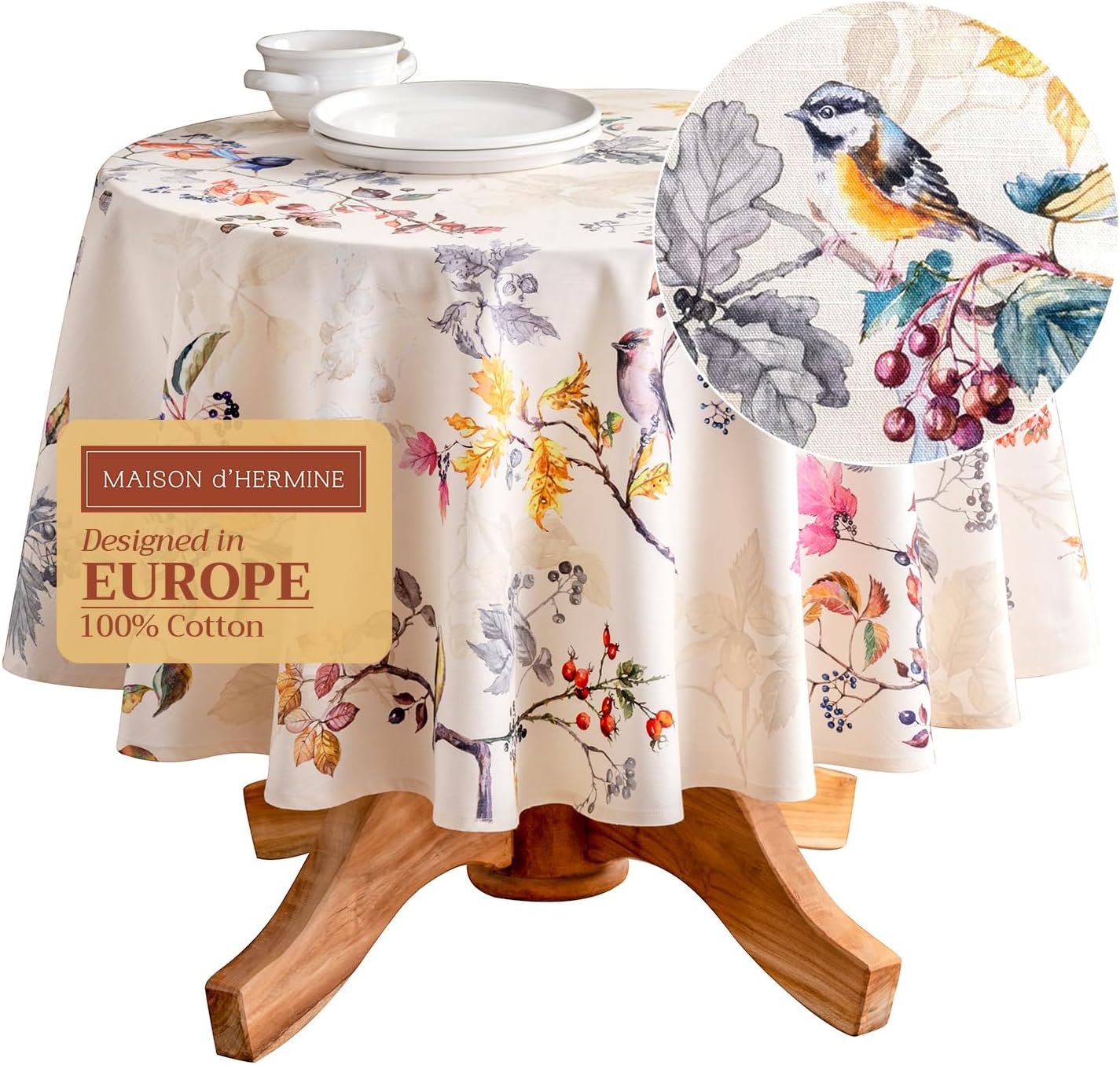 Maison d' Hermine 69 Inch Round Cotton Tablecloth for Fall Decor