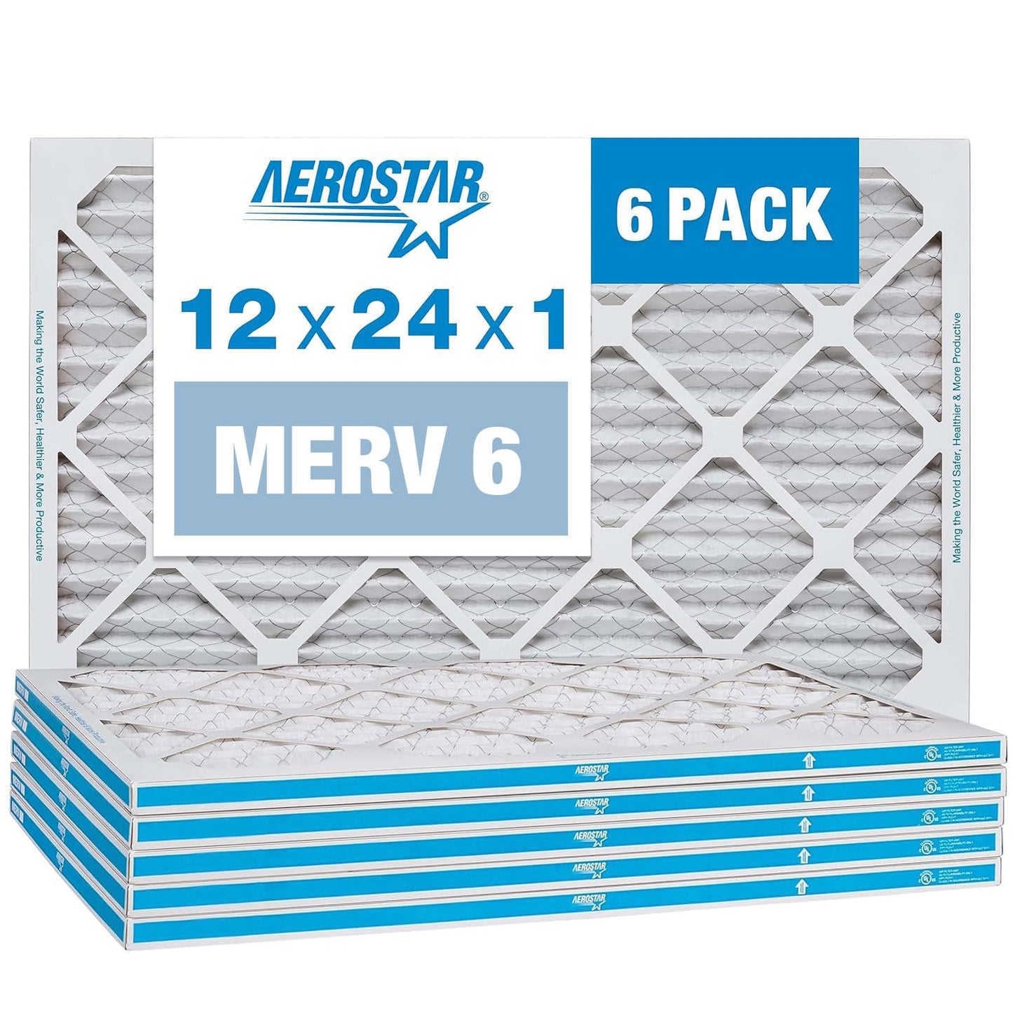 Aerostar 12x24x1 MERV 6 Air Filter Set for HVAC Systems