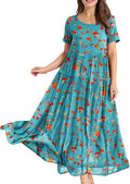 YESNO Women's Floral Bohemian Dress with Pockets for Everyday Wear
