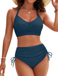 High Waisted Bikini Sets - Tummy Control Crisscross Tie Back Swimwear