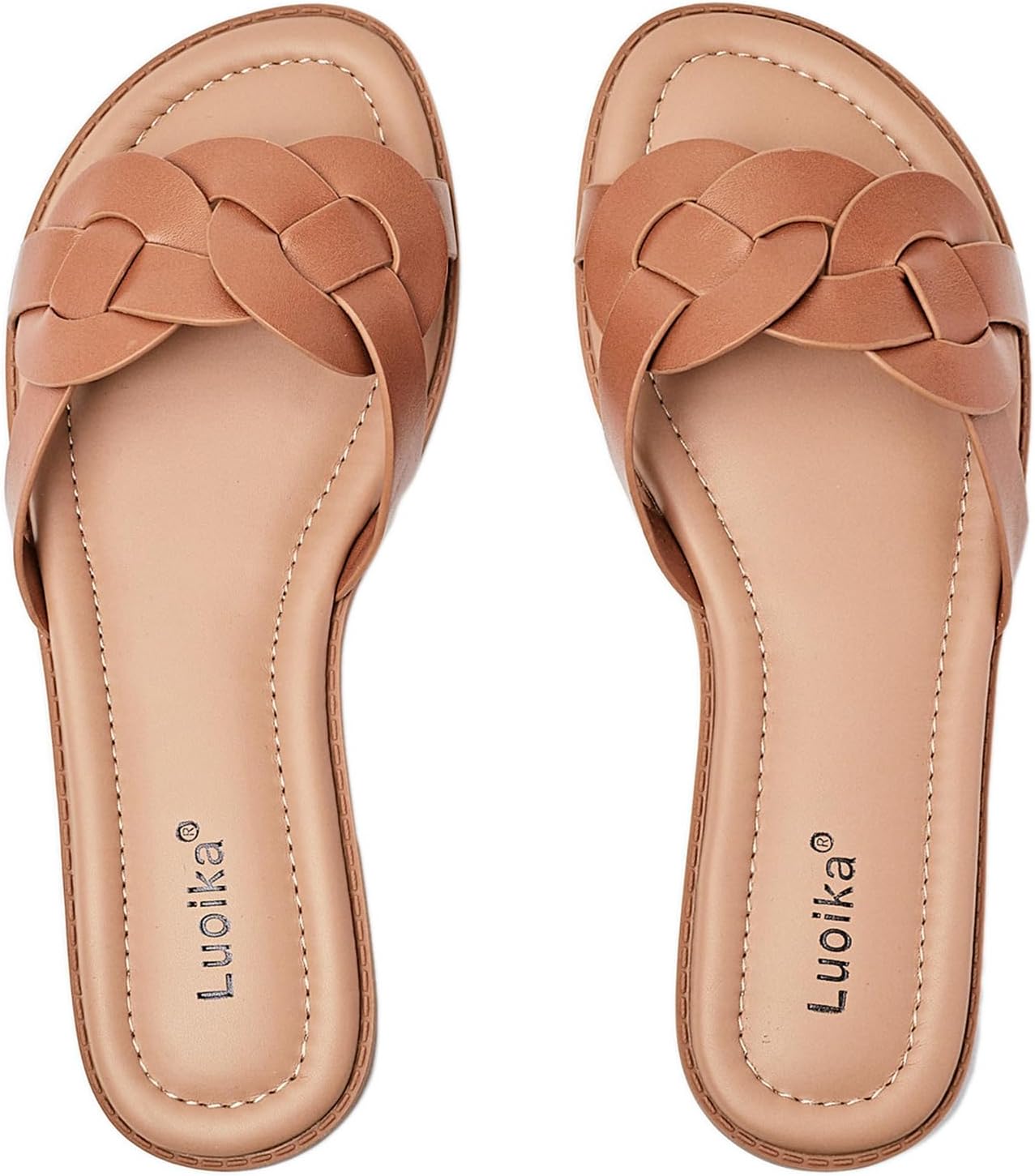 Luoika Women's Wide Width Flat Slides Sandals for Summer Fun