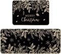 Black Holly Pine Branches Kitchen Mats Set of 2 - Low-Profile Holiday