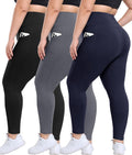 3 Pack Plus Size Leggings for Women - High Waisted Tummy Control Black